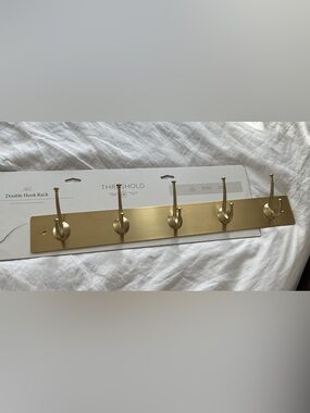 Threshold Brushed Gold Double Hook Wall Rack